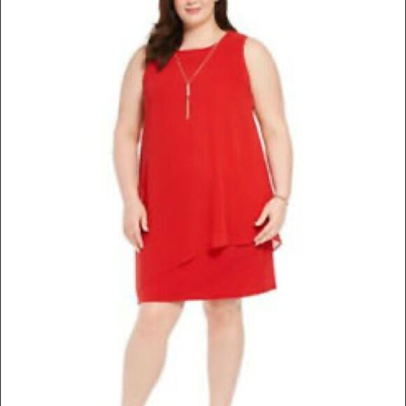 JM Collection Petite Asymmetrical-Overlay Necklace Dress Red Size PL NWT - Picture 1 of 12